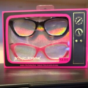 Betsey Johnson Vibrant Pink and Classic Black Reading Glasses Duo